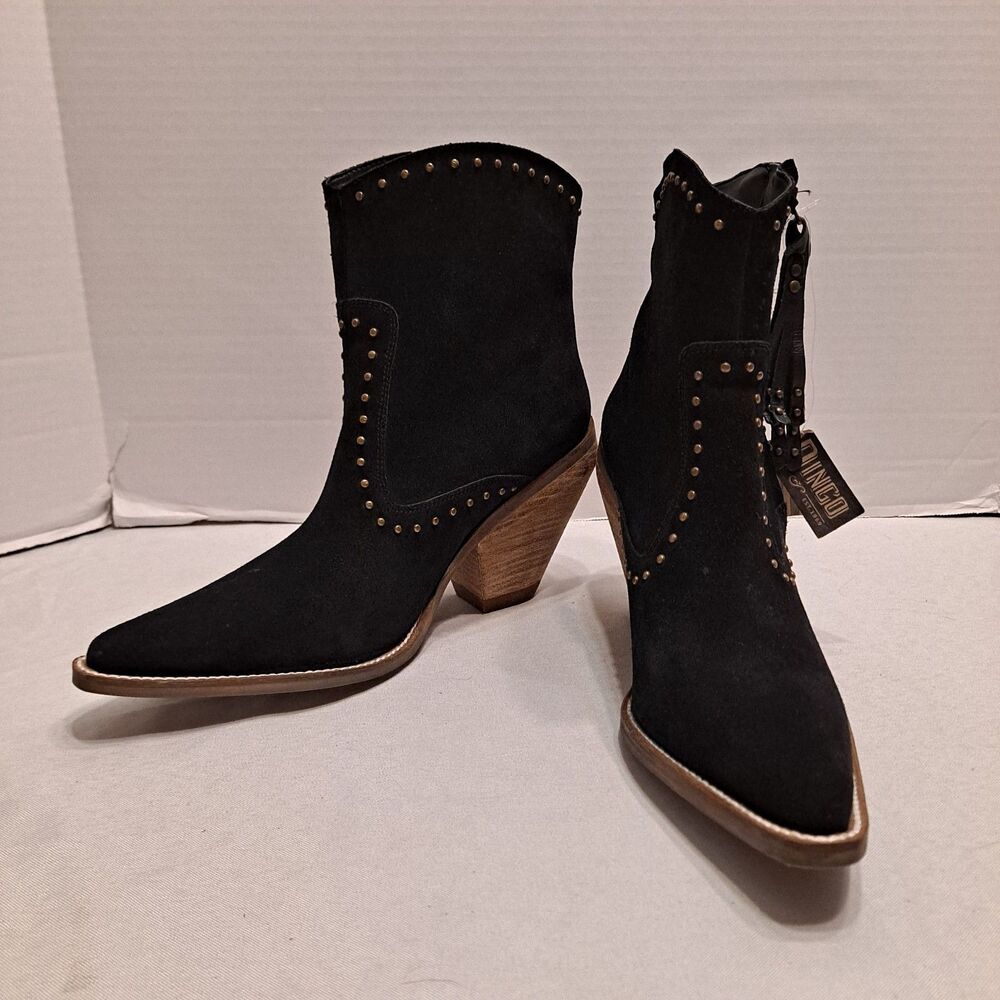 Dingo Women's 10M Classy n' Sassy Cowboy Boots Black Suede Studded Stacked Heel